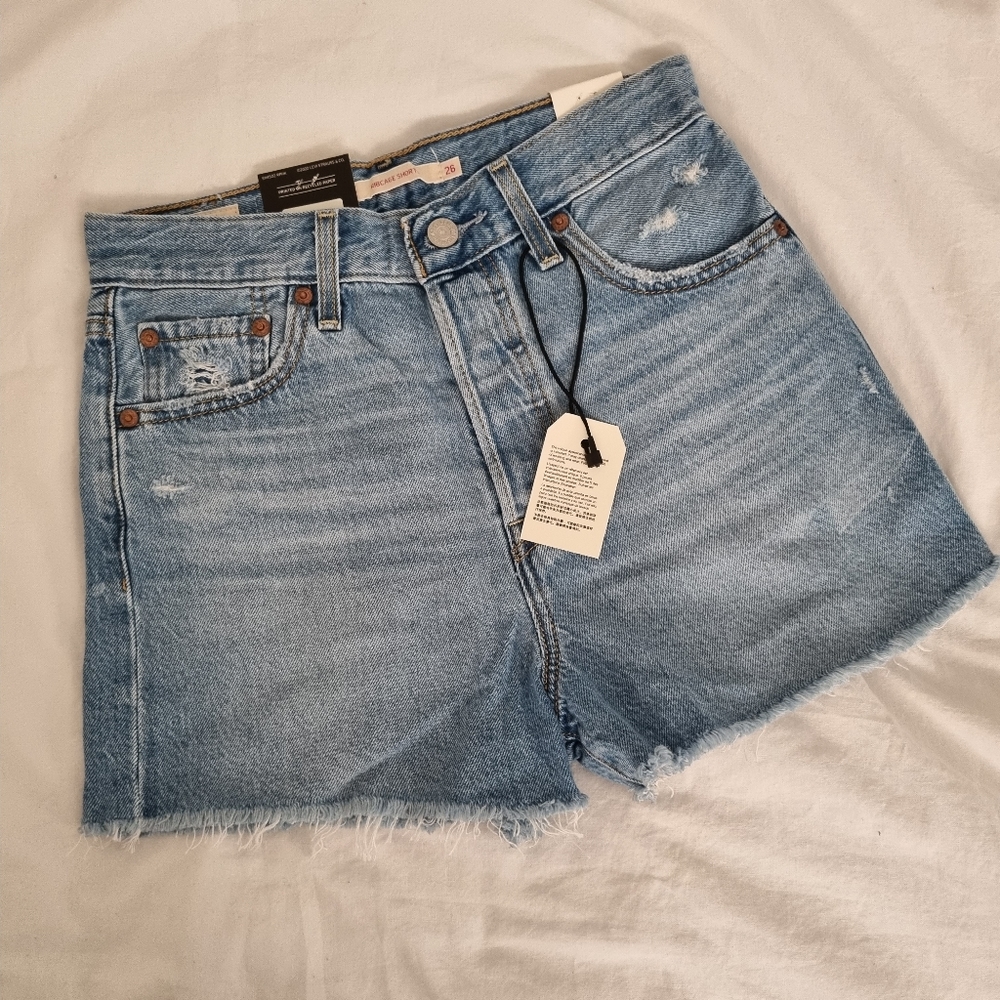 Levi's Ribcage Short Frost Blue Denim Shorts - Picture 4 of 12